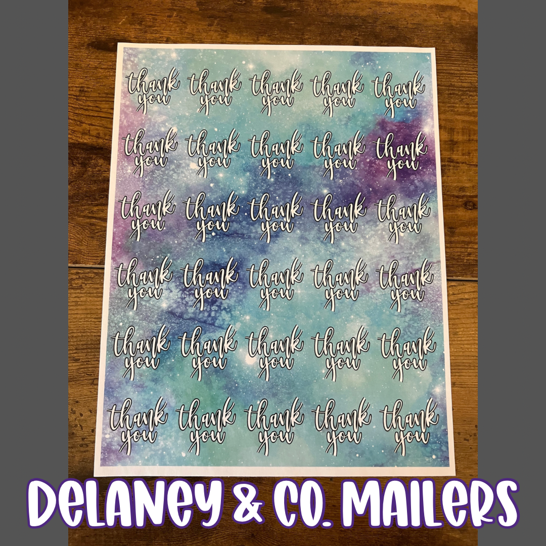 Thank You - Teal & Purple Galaxy Stickers