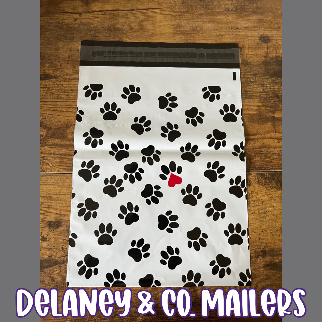 10x13 Black & White Paw Polymailer [10]