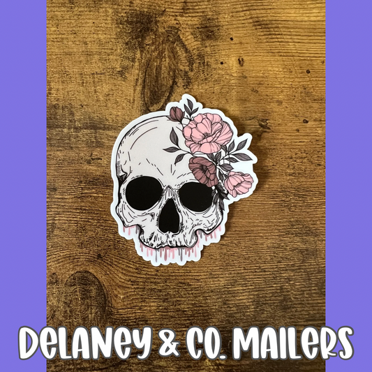 Skull + Pink Floral Drip [Vinyl Sticker]