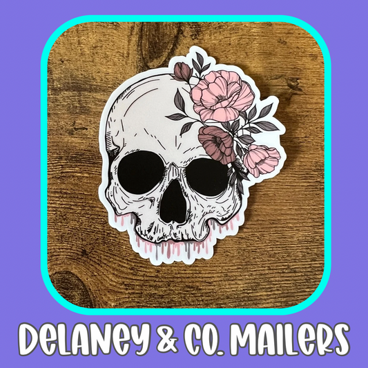 Skull + Pink Floral Drip [Vinyl Sticker]