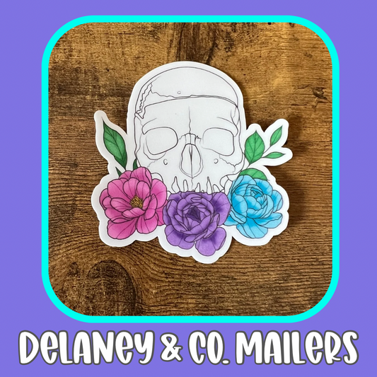 Skull + Pink Purple Blue Roses [Vinyl Sticker]